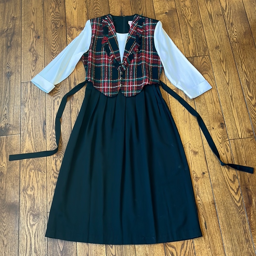 EUC Vintage Dress- Stewart Plaid Vest- Size 10